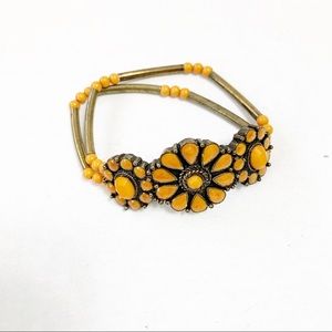 Western Orange Bead Flower Plate Stretch Bracelet